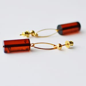 Natural Baltic Amber Earrings Gold Plated Silver Earrings Cognac Amber Dangle earrings Perfect gift for her, Amber jewelry gift for mom