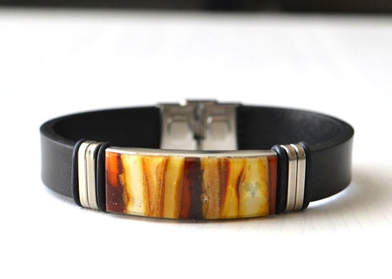 Mens Blue Tigers Eye & Baltic Amber Bracelet | औं 5th Element Yoga