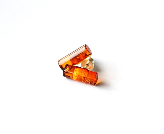 Sterling Silver Mens Amber Stud Earrings: Geometric Unisex Design