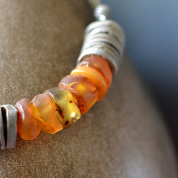 Amber Shell Leather Necklace Statement Necklace Shades of Grey Gold Honey Genuine Amber Holiday Gift