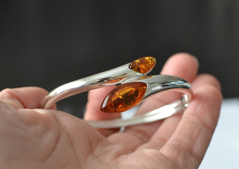 Baltic Amber cuff Bracelet, gemstone Sterling Silver Bracelet, amber Jewelry birthday gift idea healing jewelry crystl silver amber bracelet image 4