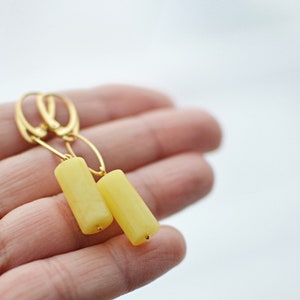 Yellow Amber Drop Earrings with Gold Plated Silver, Natural Amber Dangle Long earrings gift for mom, gold earrings
