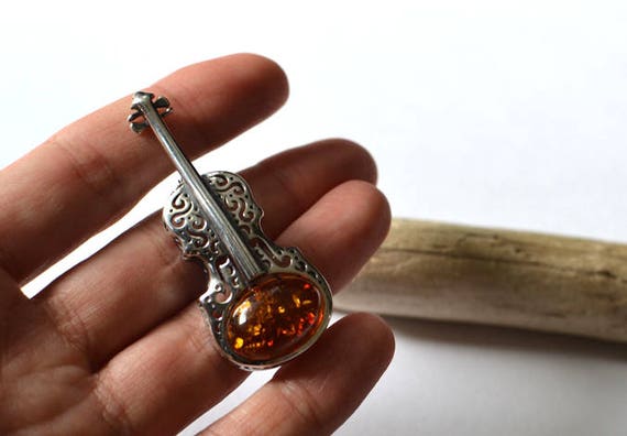Broche Violon En Métal Argenté - Acier Inoxydable - Bijou Neuf Sans Emballage