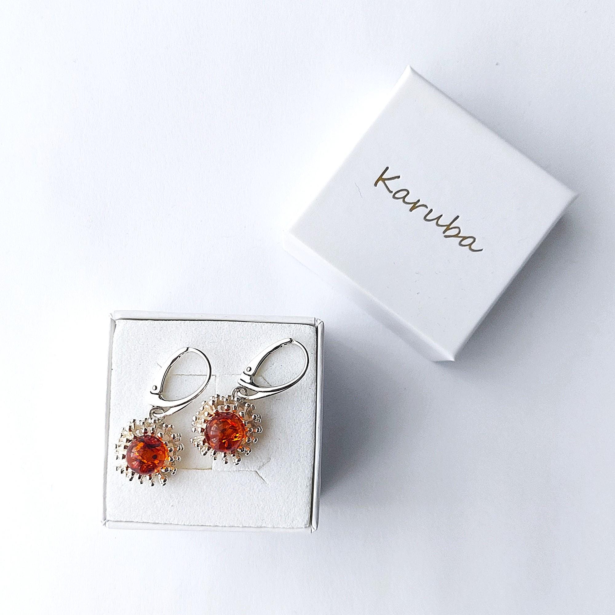 Orecchini A Sfera In Ambra Baltica E Argento 925 | Donna | Colore Cognac Ricco | Ipoallergenici 11x11 Mm