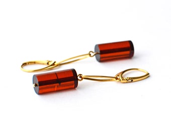 Baltic Amber Drop Earrings: Gold Plated Sterling Silver Dangle
