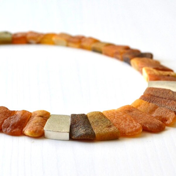 Silber Bernstein Halskette, natürliche Aussage Schmuck mit Sterling Silber, Gold natürlichen Bernstein, unbehandeltbernstein Schmuck, erdige Halskette