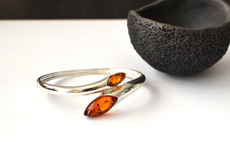 Baltic Amber cuff Bracelet, gemstone Sterling Silver Bracelet, amber Jewelry birthday gift idea healing jewelry crystl silver amber bracelet image 10