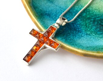 Silver Cross pendant gemstone Necklace, stone beaded cross necklace, Catholic jewelry christian gift, Religious Gifts christian jewelry