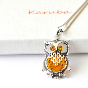 Owl Amber Pendant Necklace, Natural Baltic Amber Jewelry, Sterling silver chain pendant Romantic Jewelry Gift for Her graduation gift image 8