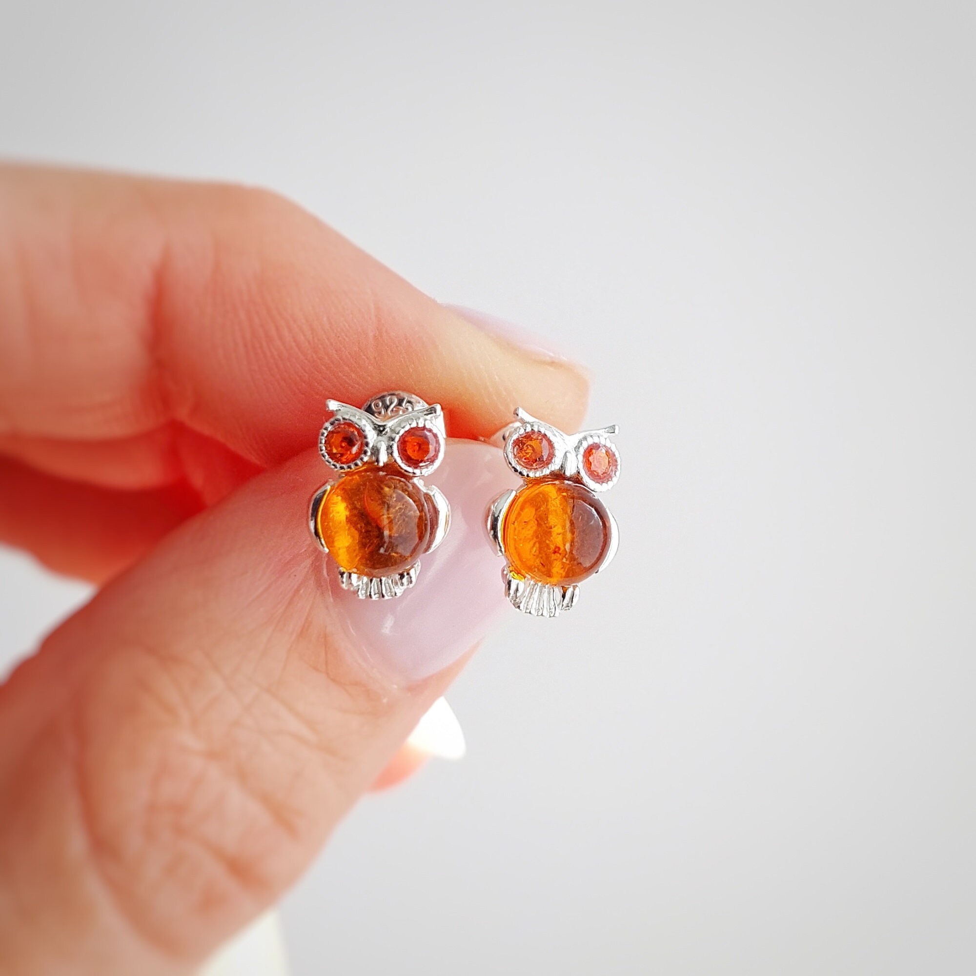 Orecchini In Argento 925 Con Ambra Baltica A Forma Di Colibrì, Colori Cognac, Verde E Limone - 5