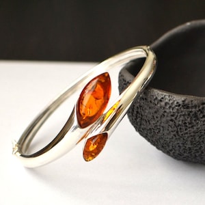 Baltic Amber cuff Bracelet, gemstone Sterling Silver Bracelet, amber Jewelry birthday gift idea healing jewelry crystl silver amber bracelet image 8