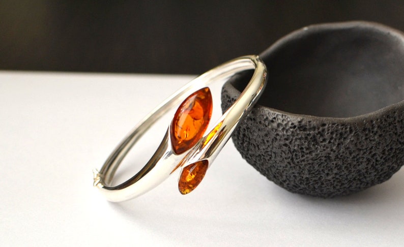 Baltic Amber cuff Bracelet, gemstone Sterling Silver Bracelet, amber Jewelry birthday gift idea healing jewelry crystl silver amber bracelet image 8