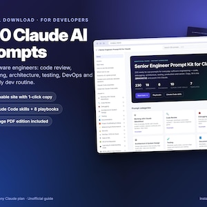 Claude AI Prompts for Developers | 230 Coding Prompts, Claude Code Skills & Playbooks | Software Engineer Prompt Pack | DigitalDownload