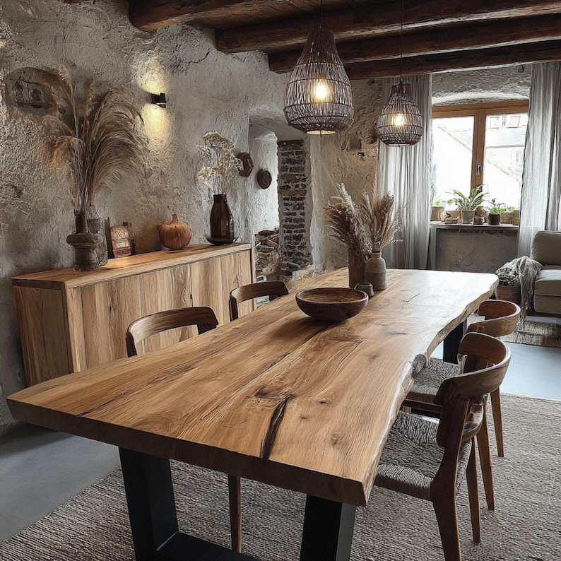 Walnut Farmhouse Dining Table, Solid Wood Kitchen Furniture, Handmade ...
