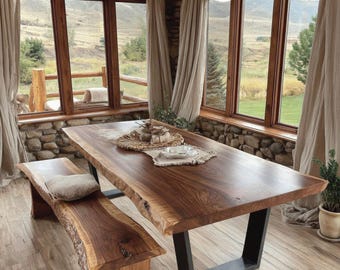 Live Edge Walnut Dining Table, Solid Wood Table, Custom Handmade Kitchen Table, Rustic Dining Furniture