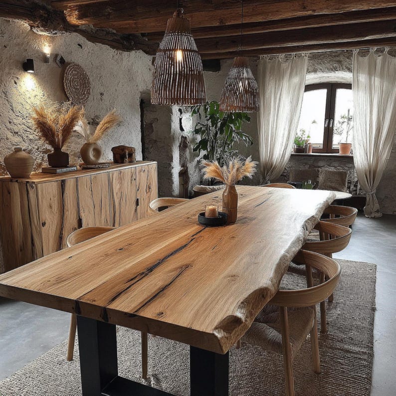 Walnut Farmhouse Dining Table, Solid Wood Kitchen Furniture, Handmade ...