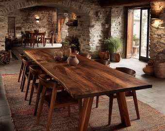 Custom Walnut Kitchen Table, Handmade Solid Wood Dining Table, Modern Rustic Furniture, Natural Wood Table