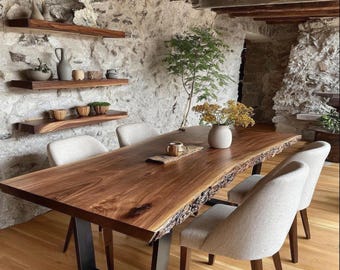 Custom Walnut Dining Table, Handmade Solid Wood Table, Modern Kitchen Table, Rustic Home Furniture