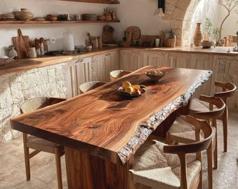 Live Edge Solid Walnut Table, Handmade Dining Furniture, Custom Kitchen Table, Natural Rustic Wood Table