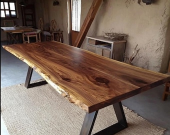Custom Walnut Wood Table, Solid Wood Dining Furniture, Handmade Kitchen Table, Natural Modern Furniture