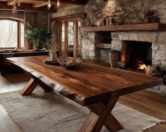 Modern Solid Walnut Table, Handmade Dining Furniture, Custom Size Kitchen Table, Natural Hardwood Table