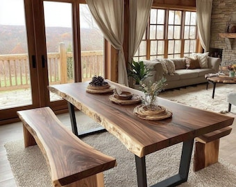 Walnut Dining Table, Solid Wood Kitchen Table, Handmade Custom Dining Table, Natural Wood Furniture
