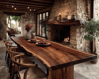 Solid Walnut Farmhouse Table, Handmade Wood Dining Furniture, Custom Kitchen Table, Rustic Natural Table