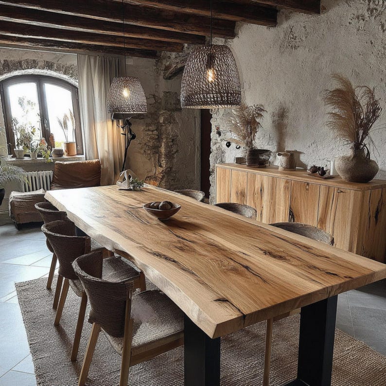 Walnut Farmhouse Dining Table, Solid Wood Kitchen Furniture, Handmade ...