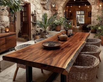 Handmade Walnut Kitchen Table, Custom Solid Wood Furniture, Modern Dining Table, Natural Hardwood Table