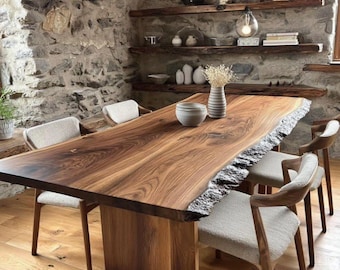 Solid Walnut Wood Table, Custom Dining Table, Handmade Kitchen Furniture, Natural Wood Dining Table