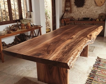 Live Edge Walnut Table, Solid Wood Dining Table, Handmade Kitchen Furniture, Custom Natural Wood Table