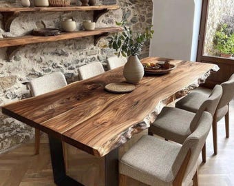Walnut Wood Dining Table, Solid Hardwood Table, Custom Made Kitchen Table, Handmade Dining Furniture