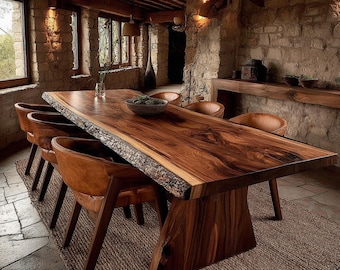 Walnut Hardwood Dining Table, Custom Handmade Furniture, Solid Wood Kitchen Table, Modern Dining Room Table