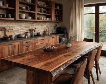 Custom Live Edge Walnut Table, Solid Wood Dining Furniture, Handmade Kitchen Table, Rustic Modern Table
