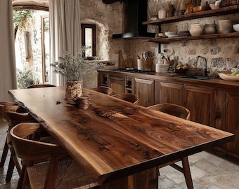 Custom Live Edge Walnut Table, Solid Wood Dining Furniture, Handmade Kitchen Table, Rustic Modern Table