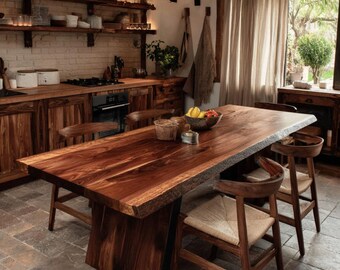 Natural Solid Walnut Table, Custom Handmade Dining Table, Modern Kitchen Furniture, Rustic Wood Table