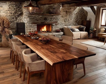 Solid Wood Walnut Dining Table, Custom Handmade Kitchen Table, Modern Farmhouse Furniture, Wood Table