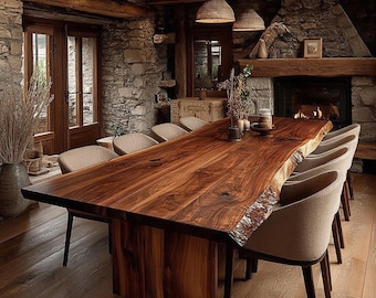 Custom Walnut Kitchen Table, Handmade Solid Wood Dining Table, Modern Rustic Furniture, Natural Wood Table
