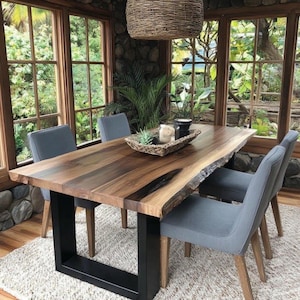 Custom Solid Walnut Dining Table, Handmade Hardwood Furniture, Modern Kitchen Table, Natural Wood Table