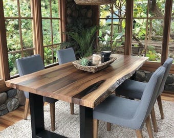 Custom Solid Walnut Dining Table, Handmade Hardwood Furniture, Modern Kitchen Table, Natural Wood Table