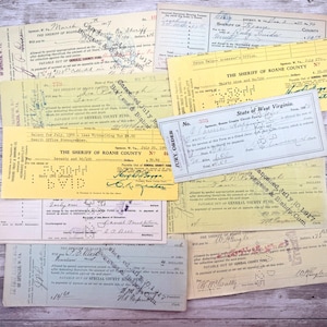 10 assegni manoscritti annullati d'epoca e antichi assegni autentici usati dello sceriffo degli anni '10-'40 / West Virginia