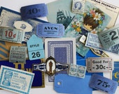 25 Piece Mini Blue Vintage Paper Ephemera Pack - Small Blue Inspiration Kit - Tickets, Cards, Coupons - Small Paper Ephemera - Embellishment