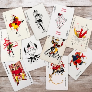 10 Vintage Joker Playing Cards: Different 1950s-70s Authentic Jokers, Collectible Set