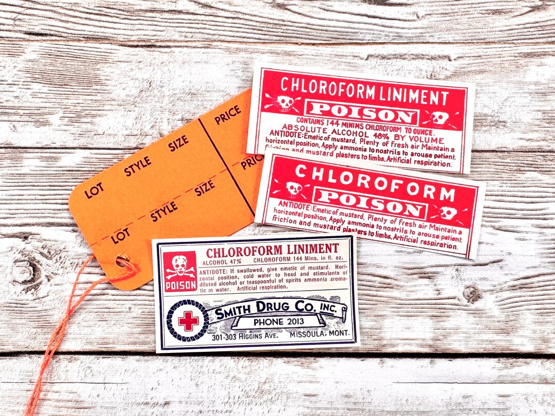 Poison Tag 3 Different Vintage Chloroform Poison Labels With Orange Tag ...