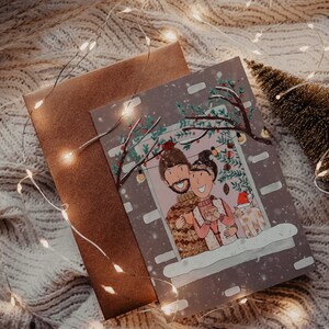 Christmas card it's snowing outside, cozy couple image 3