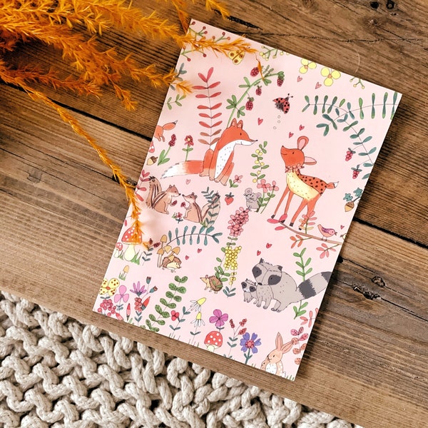 Conjunto de tarjetas de invitación holandesas para una fiesta infantil con temática de animales del bosque