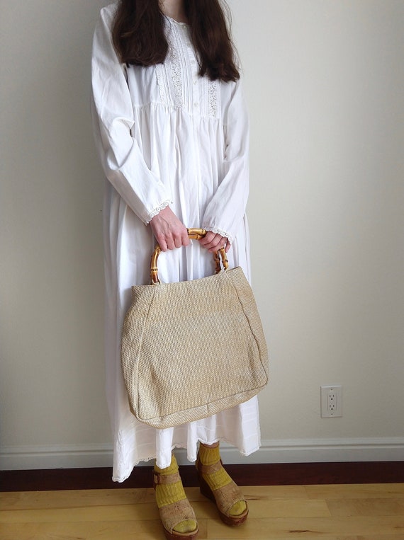 Vintage White Lace Cotton Maxi Dress, Large