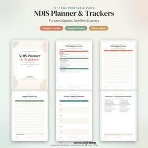 Peut inclure: Un pack imprimable de 17 pages NDIS Planner & Trackers comprenant une page de couverture et divers modèles, dont un aperçu du budget NDIS, un suivi budgétaire, un journal des heures de soutien, un planning hebdomadaire et une liste de contrôle.
