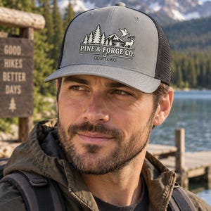 Pine & Forge Co. Logo Snapback Cap | Mountain Pines, Moose Patch Trucker Hat