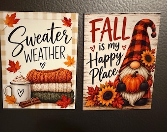 Fall Fridge Magnets Set of 2, Sweater Weather Magnet, Fall Is My Happy Place Magnet, Cozy Autumn Decor, Fall Gift